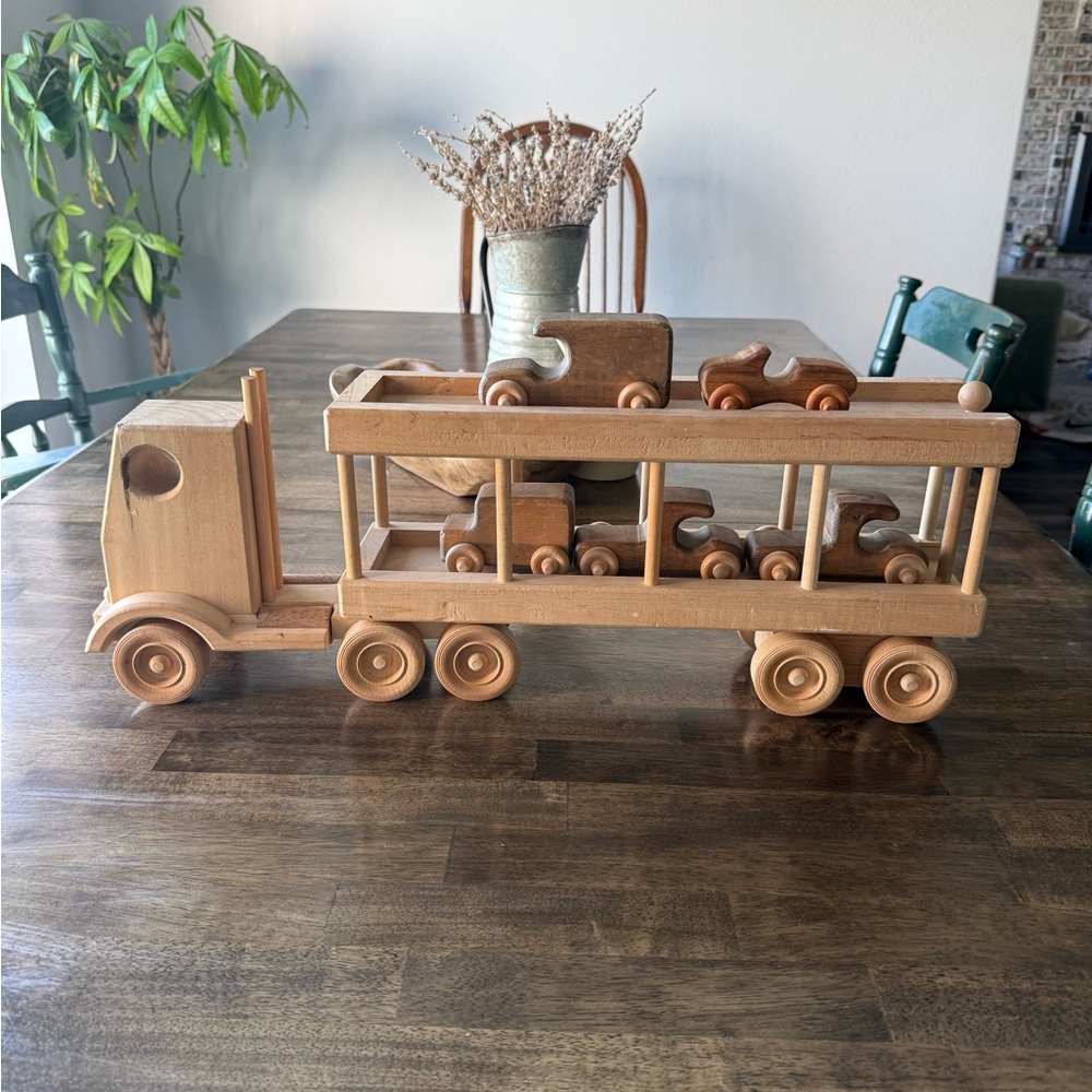 Vintage Wooden Toy Truck with Cars